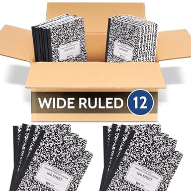 12 Pack - EPI Marble Hardcover Wide Ruled Composition Notebook | 200 Pages (100 Sheets), 9.75 x 7.5 in, Sturdy Sewn Binding | School, Office, Journaling, Notes