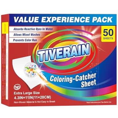 TIVERAIN 50 pcs Coloring-Catcher Sheet for Laundry,Color Grabbers Laundry Sheet,Allow Mixed Washes and Prevents Color Runs,Fragrance Free Color Absorber Sheets for Family No Fluorescent Agent