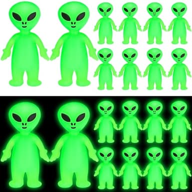 CroBlissful 15 Pcs Mini Alien Figures Glow in The Dark Small Little Tiny Alien Figurine to Hide and Seek for Space Party Favors Prank Rubber Toys Bulk Gifts for Goodie Bag Fillers Pinata Stuffers