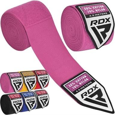 RDX Boxing Hand Wraps 4.5M / 180 Inches – Mexican Style Semi-Elastic MMA Inner Gloves - Wrist Support for Muay Thai, Kickboxing, BJJ, Karate - Thumb Loop & Hook and Loop Closure - Cotton & Nylon Blend