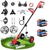 20000 RPM Electric Weed Wacker with Wheel,12″ Brushless Cordless Weed Eater Battery Powered, 4-in-1 Brush Cutter/String Trimmer/Grass Trimmer/Lawn Mower,Edger Stringless Weed Trimmer,5 Blade,2 Battery