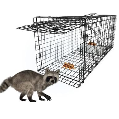 Live Humane Animal Trap, 32" x 11" x 12" Heavy Duty Humane Animal Cage Trap Catch and Release, Foldable Cat Trap for Stray Cats, Raccoons, Groundhogs, Opossums, Armadillos, and Similar-Sized Animals