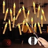 20 Pack Christmas Floating Candles with Wand Timer Remote Control,Floating Candles for centerpieces,LED Flickering Light Flameless Candles Hanging For Harry Potter Party Witch Decor Christmas Gifts