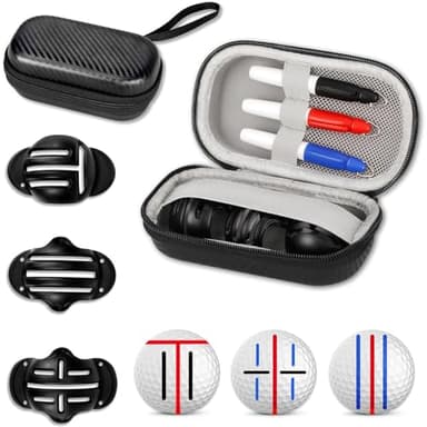 NIFUYOP Golf Ball Line Marker Tool, 3 Golf Ball Marker Stencil and 3 Color Golf Ball Line Marker, Golf Ball Alignment Marking Tool, Golf Ball Stencil with Compact Case Easy to Carry Golf Ball Marker