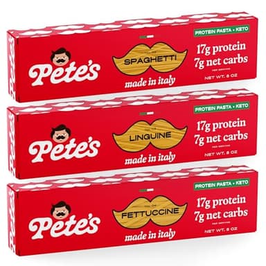 Low Carb, Protein Pasta Variety | Spaghetti, Fettuccine, Linguine with 17g Protein, 7g Carbs | Healthy, Keto Pasta Made in Italy | 3-Pack, 8oz - Pete’s Pasta