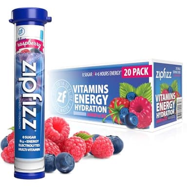 Zipfizz Daily Energy Drink Powder, Blue Raspberry, 20 Pack | 3-in-1 Sustained Energy, Rapid Hydration, and Essential Vitamins | Sugar-Free | Electrolyte Powder | Contains Vitamin B-12 & Antioxidants