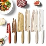 12 Piece Kitchen Knife Set, Kaloo Stainless Steel Knife Set With Ergonomic Handle, 6 Knifes with 6 Matched Blade Guards, Rustproof, Dishwasher Safe (Brown)