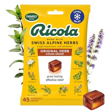 Ricola Original Herb Cough Drops with Menthol - Cough and Sore Throat Relief - 45 Count - Herbal Throat Lozenges