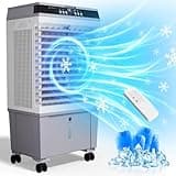 Uthfy Swamp Cooler Air Conditioner, Evaporative Air Cooler with 5.3 Gallon Water Tank, 4 Ice Box, Remote, 12H Timer, 120°Oscillation, Portable Cooling Fan with 3 Speeds for Bedroom Home Office