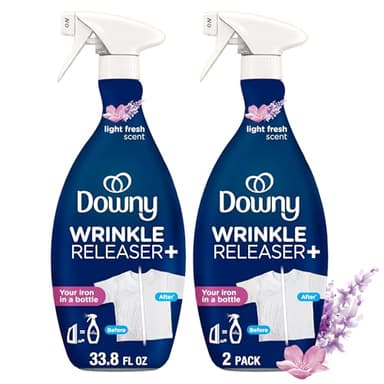 Downy Wrinkle Releaser Spray, All In One Wrinkle Release Spray, Odor Eliminator, Static Remover, Fabric Refresher & Ironing Aid for Clothes, 33.8 Fl Oz (Pack of 2), Light Fresh Scent