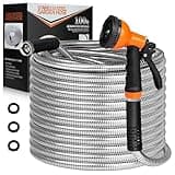 HDKing Garden Hose 100 FT - Flexible Metal Hose with 10 Function Nozzle, Kink Free, Lightweight, Durable, Crush Resistant Fitting, Easy to Coil, Puncture Proof Hose for Yard, Rv, 600 PSI - 2025 Model