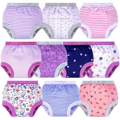 BIG ELEPHANT Potty Training Underwear, 100% Cotton Absorbent Unisex Toddler Pee Pants for Boys & Girls (Floral Series, 10-Pack, 2T)