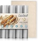 Anaeat Nonstick French Baguette Bread Pan with Thick Professional Proofing Cloth Dough Couche - Long Sourdough Bread Baking Pan Tray for Professional & Home Baker, Perforated Loaves Bake Mold Supplies