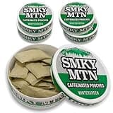 Smokey Mountain Caffeinated Pouches - Wintergreen - Tobacco Free and Nicotine Free - 5 Can Box - 15 Pouches Per Can