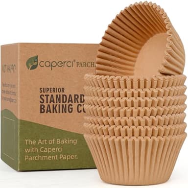 Caperci Unbleached Parchment Cupcake Liners 225pcs - Standard Paper Muffin Liners Cups for Baking, Cupcake Wrappers with Excellent Greaseproof, Non-Stick & Non-Slip, Food Grade (Natural)