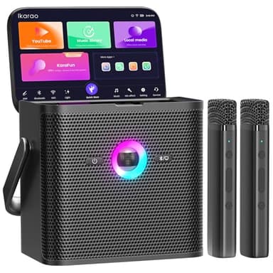 Ikarao Karaoke Machine for Adults, with Lyrics Display Screen, 32GB Karaoke Tablet, 2 Wireless Microphones, Karaoke Speaker with Autotune EQ, Connect TV, Portable Karaoke System for Home Outdoor Party