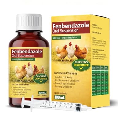 HSL Chicken Dewormer for Laying Hens & Poultry, Fenbendazole Liquid Dewormer for Chickens,for All Wormers, Tapeworms, Roundworms & Hookworms, 100 mL