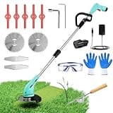 Cordless Lawn Trimmer Weed Wacker - HooSeen 12V Grass Trimmer Weed Cutter with 3 Types Blades, Hand Weeder, 2.0Ah Li-ion Battery Powered Weed Trimmer Grass Cutter for Garden and Yard