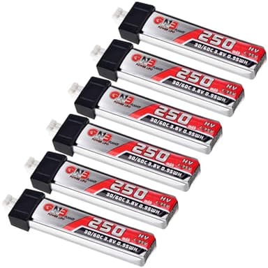 ZEVORO 6pcs 250mAh 1S Battery 3.8V LiHV 30C/60C JST-PH2.0 Connector LiPo Battery for FPV Tiny Whoop Micro Racing Drone