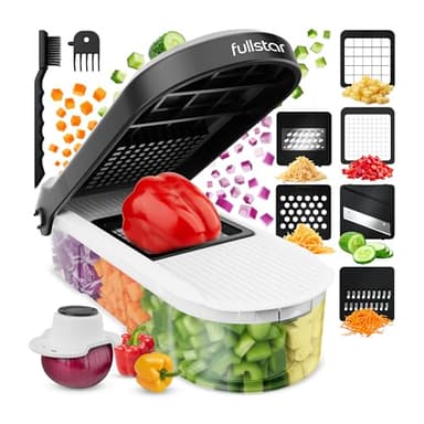 Fullstar Mandoline Slicer for Kitchen - Vegetable Chopper, Onion Potato Food Veggie Fruit Slicer and Cutter with Container, Kitchen Gadgets & Gifts, Home Essentials (6-in-1, White/Black)