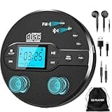 Sunoony Portable CD Player with Bluetooth, Walkman CD Player with FM Transmitter and Speakers for Car, Rechargeable Discman with Anti-Skip Protection, Headphones, LCD Display (Black)