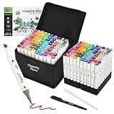 Ogeely Alcohol Markers, 82 Color Dual Tip Art Marker for Kids Adults, Permanent Sketch Markers for Artists, with Organizing Case, Black Liner and Pad, for Illustration Designing Drawing