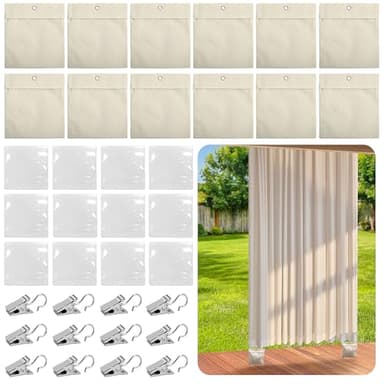 LFUTARI 12 Pack Outdoor Curtain Weight Bags, 15oz Patio Curtain Sandbag with Sealed Bags and Clips, Reusable Drapery Weighted Bags for Home Outdoor Pergola Gazebo Front Porch (Beige)