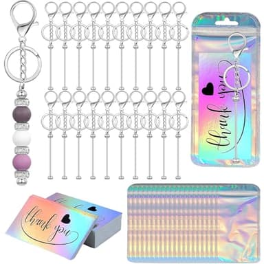 YUESEK 60 Pcs Beadable Keychain Bars Bulk Blank Creative Cute Keychains Bar for Beads Purse Keychains for Women Man