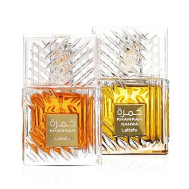 Lattafa Khamrah & Khamrah Qahwa Eau De Parfum Unisex 3.4 Fl Oz | Long-Lasting Arabic Perfume for Men & Women | Luxury Fragrance Gift Set | Spicy, Sweet & Woody Scent