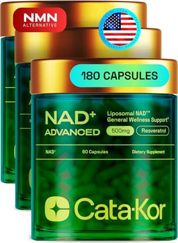 Cata-Kor Liposomal NAD Supplement with Resveratrol – NMN Supplement Alternative – 90-Day Supply – Third-Party Tested – 180 Capsules – Advanced NAD+ Resveratrol - Pack of 3