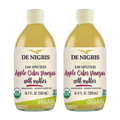 De Nigris Organic Apple Cider Vinegar Raw & Unfiltered 16,9 Oz (Pack of 2) | Apple Cider Vinegar With Mother A Source Of Functional Elements For The Balance Of Metabolism | Organic