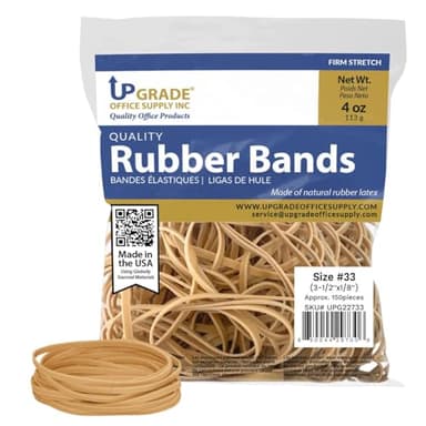Upgrade Office Supply UPG22733 Rubber Bands, Size #33 (3-1/2” x 1/8”), 150 Bands, 1/4 lb, USA
