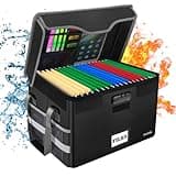 DocSafe Fireproof Document Box with Lock, File Storage Organizer with Mesh Pockets, Collapsible Portable File Box Home Office Safe Filing Cabinet with Handle for Hanging Letter/Legal Folder, Black