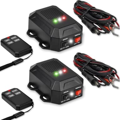 Ultrasonic Rodent Repellent for Car Engines, 12V 24V Wired Ultrasonic Mouse and Rat Deterrent with LED Strobe Lights and Remote Control, Under Hood Animal Repeller for RVs Trucks Vehicles, Pack of 2