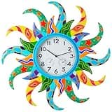 Large Blue Sun Outdoor Clock Thermometer Combo,25'' Wall-Mounted Outdoor Clocks Waterproof Silent Non-Ticking, Waterproof Quartz Outside Clock for Suitable for home,kitchen, bathroom, or outdoor use