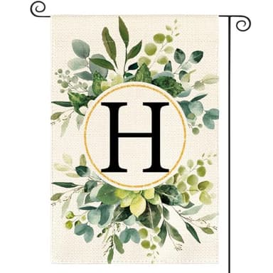 AVOIN colorlife Monogram Letter H Floral Garden Flag 12x18 Inch Double Sided Outside, Family Last Name Initial Yard Outdoor Decoration