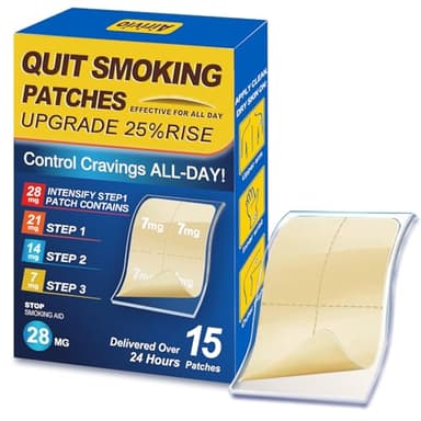 Nicotine Patches Step 1+ (28mg), Adjustable Nicotine Patches 21mg, 14mg, 7mg via Cutting, Quit Smoking Aid & Quit Smoking | | Multi-Step Use (1,2,3) | 15 Count