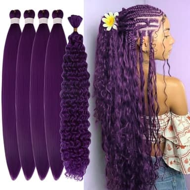 Boho Dark Purple Braiding Hair Pre Stretched Curly Deep Wave Synthetic Extensions for Knotless Bohemian Braids Crochet Hair for Black Women Hypoallergenic Non-Toxic EZ Braid Fulani Style