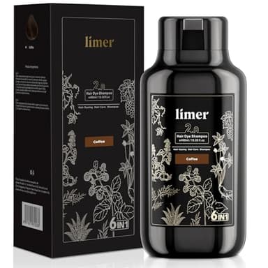 Limer Hair Dye Shampoo, Coffee Color 6-in-1 Natural Herbal Hair Color Shampoo, Semi-Permanent Gray Coverage with Pleasant Scent, Ammonia-Free Formula for Women & Men (460ml/15.55fl oz)