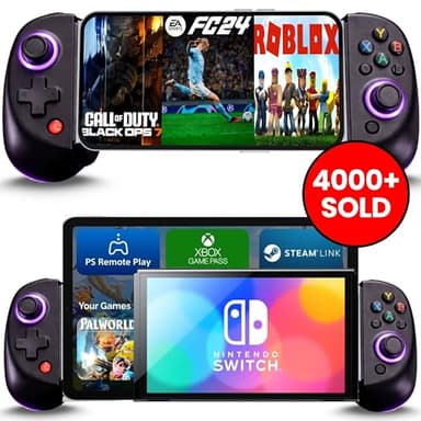 MAJESTECH NEW D8 Mobile Gaming Controller for iPhone/Android/iPad/Tablet, Play Xbox Cloud, Playstation Remote Play, Steam/PC, Switch! RGB Hall Joystick/Trigger Wireless Bluetooth Phone Game Controller