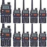 Baofeng UV-5R Dual Band Two Way Radio Handheld Ham Radio Long Range Walkie Talkies Pack of 10 for Adults School Team Management (Black) with 8W