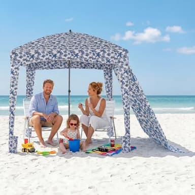 NEWBULIG Beach Cabana - 6 x 6 ft UPF 50 + Sun Protection, Detachable Waterproof Side Wall, 4 Corner Pockets, Cool Cabana Beach Tent 4.2 kg Compact Design for Beach/Camping, Starfish Shell