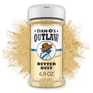 Dan-O's Outlaws Butter Dust Seasoning, 6.9 oz Bottle, Buttery All Purpose Seasoning for Chicken, Veggies, Popcorn and More, Sugar Free, Zero Calorie, This Spice Blend Adds Rich Flavor Without the Mess