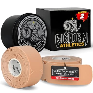 Bighorn Athletics KT Blister Prevention Tape for Fingers & Feet, Golf Finger Tape, Waterproof Precut Strips, Blister Protection for Running, Hiking, 2-Pack with Tin Can, Nude
