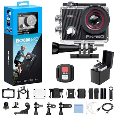 AKASO EK7000 Pro 4K30fps Action Camera with Touch Screen EIS 131ft Waterproof Underwater Camera Remote Control 5X Zoom with Helmet Accessories Kit (Standalone)