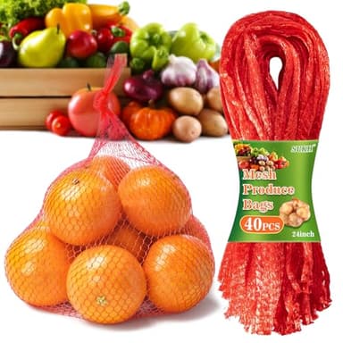 Sukh 90PCS Mesh Produce Bags - 24Inch Mesh Vegetable Bags Onion Storage Net Produce Seafood Net for vegetables Storage Fruits Seafood and Other Agricultural Products Red