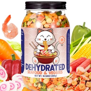 Dehydrated Freeze-Dried Seafood & Vegetable Mix - 100% Natural Ramen Toppings for Soups, 11 Mixed Ingredients, No additions, Ideal for Cooking, Pizza, Emergency Supply, 10.58OZ