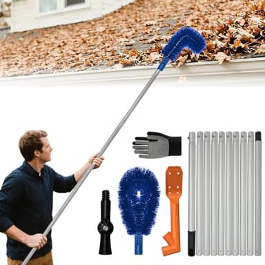 Longtor 12.9FT Gutter Cleaning Tools from Ground – Aluminum Extension Pole with Bendable Brush, Deep Scoop & Swivel Head, Telescopic Roof Cleaner for Gutters/RV/Home, No Ladder Required