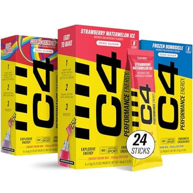 Juicy Mixes C4 Performance Energy, Variety Pack, 200mg Caffeine, Zero Sugar, NSF (3 Boxes, 24 Sticks)