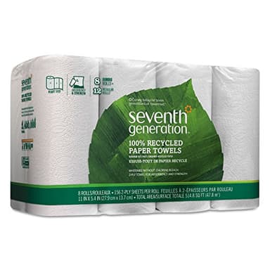 Seventh Generation 13739PK 100% Recycled Paper Towel Rolls, 2-Ply, 156 /RL, 8 RL/PK